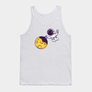 Cute Astronaut Spray Moon With Space Cartoon Tank Top